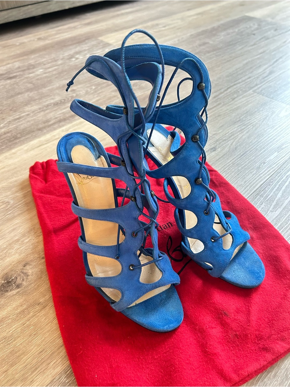 Christian Louboutin Amazoula Gladiator Blue High Heel Sandals Size 41